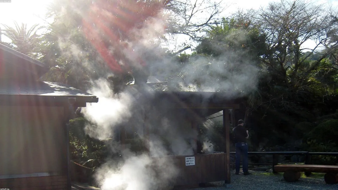 Steam rising over Beppu Hells pools — Kannawa geothermal area